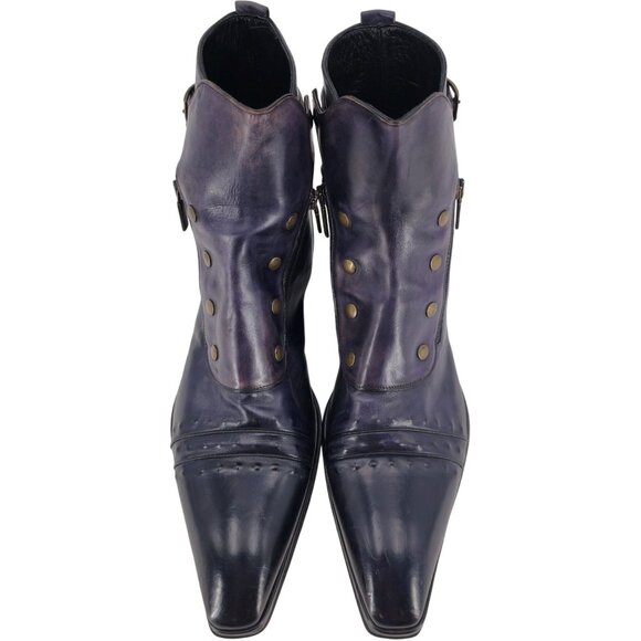 JO Ghost Navy Blue Leather Designer Zip Boots Mens 13 Italy Ankle Dress Shoes 46 - Picture 13 of 16